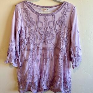Orange Creek Purple Embellished 3/4 Sleeve Blouse
